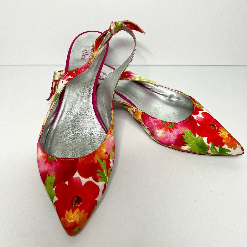 Anne Klein AK Pipa iFlex Slingback Kitten Heels 11B Multicolor Floral Fabric